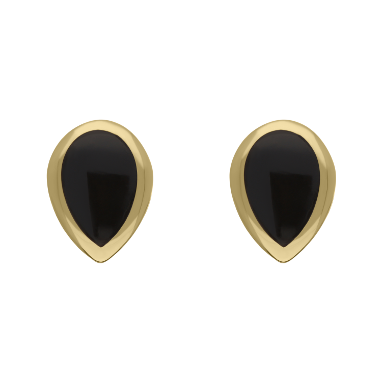 9ct Yellow Gold Sterling Silver Whitby Jet Stepping Stones 5x7mm Pear Stud Earrings