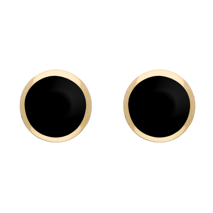 9ct Yellow Gold Sterling Silver Whitby Jet Stepping Stones Round Stud Earrings