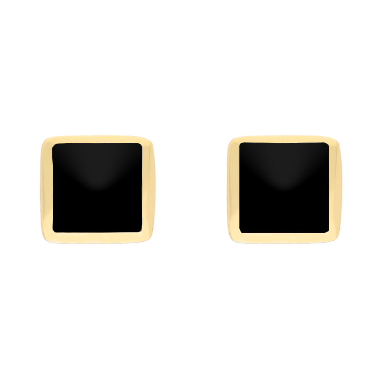 9ct Yellow Gold Sterling Silver Whitby Jet Stepping Stones Square Stud Earrings