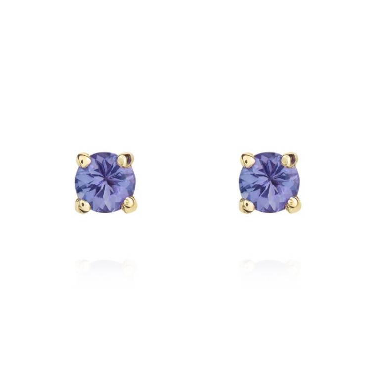 9ct Yellow Gold Tanzanite 3mm Round Claw Set Stud Earrings