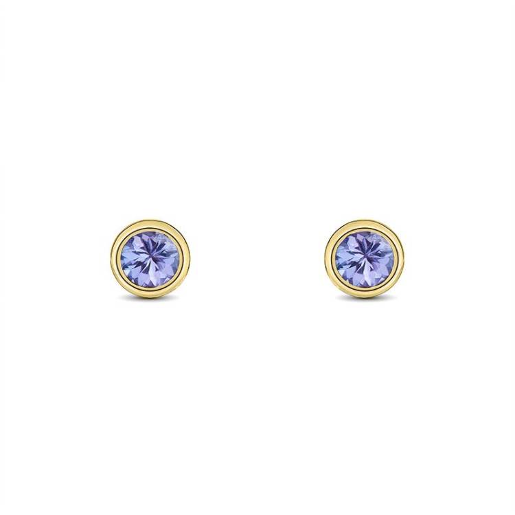 9ct Yellow Gold Tanzanite 3mm Round Rub Over Set Stud Earrings