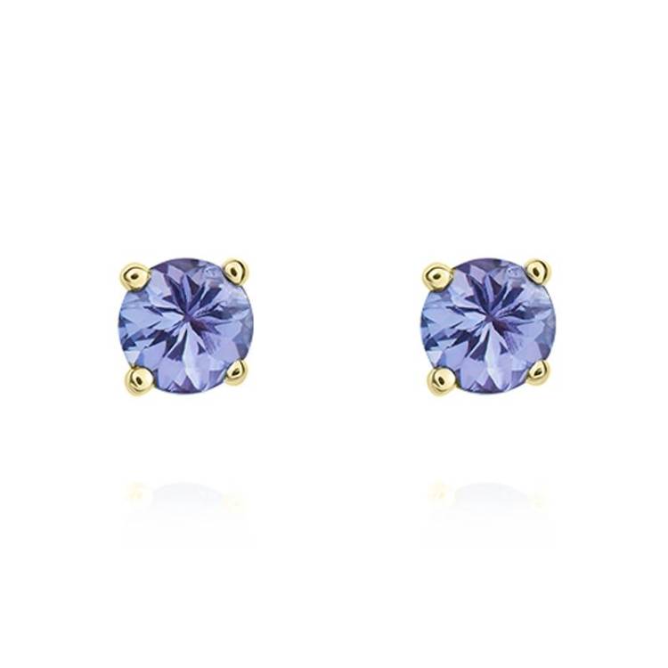 9ct Yellow Gold Tanzanite 4mm Round Claw Set Stud Earrings