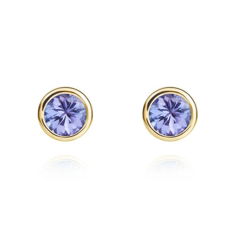 9ct Yellow Gold Tanzanite 4mm Round Rub Over Set Stud Earrings