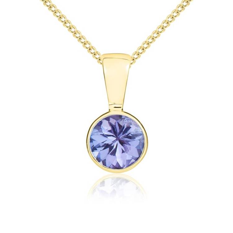 9ct Yellow Gold Tanzanite 5mm Round Rub Over Set Pendant