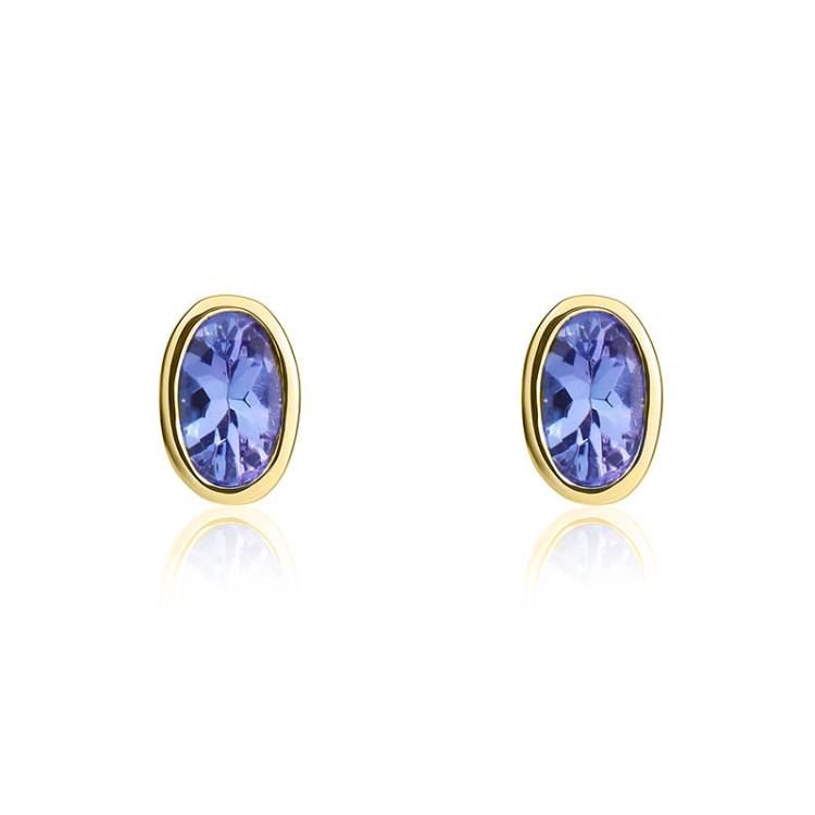 9ct Yellow Gold Tanzanite 5x3mm Oval Rub Over Set Stud Earrings