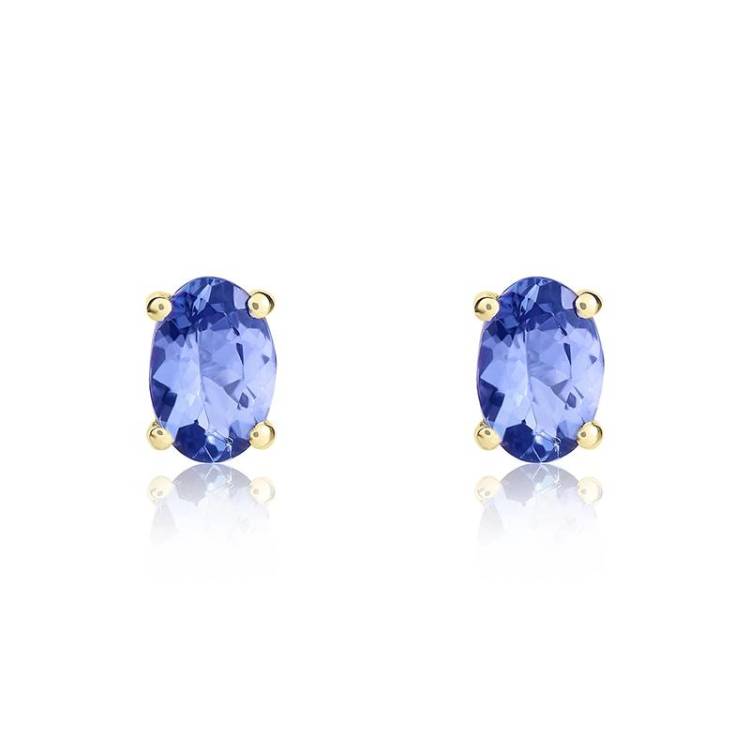 9ct Yellow Gold Tanzanite 6x4mm Oval Claw Set Stud Earrings