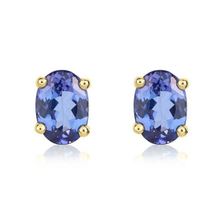 9ct Yellow Gold Tanzanite 7x5mm Oval Claw Set Stud Earrings