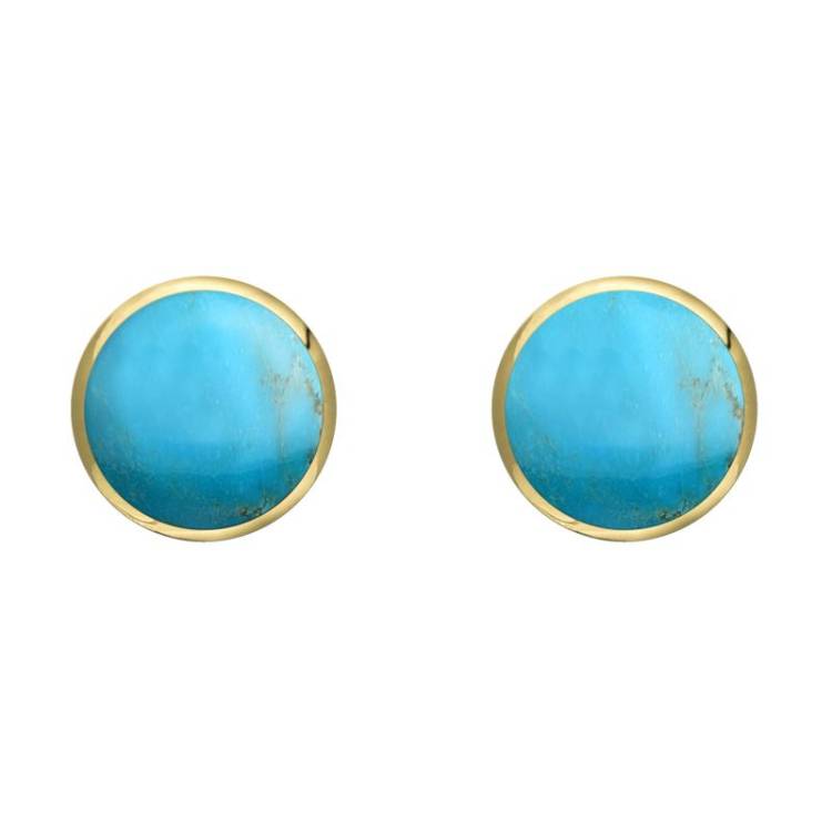 9ct Yellow Gold Turquoise 6mm Classic Medium Round Stud Earrings