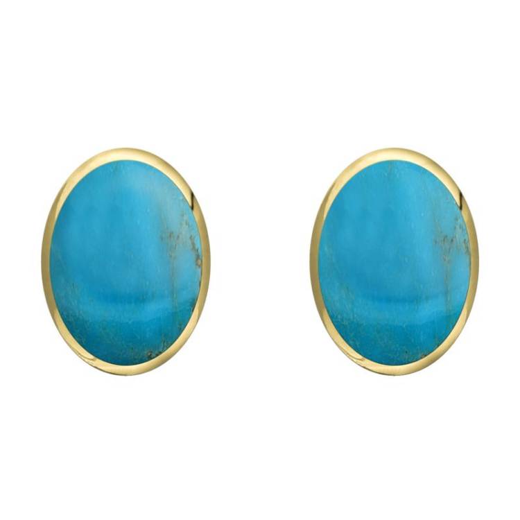 9ct Yellow Gold Turquoise 8 x 10mm Classic Large Oval Stud Earrings
