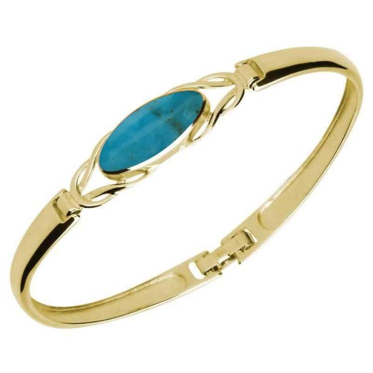 9ct Yellow Gold Turquoise Celtic Oval Clip Bangle - Option1 Value Yellow Gold