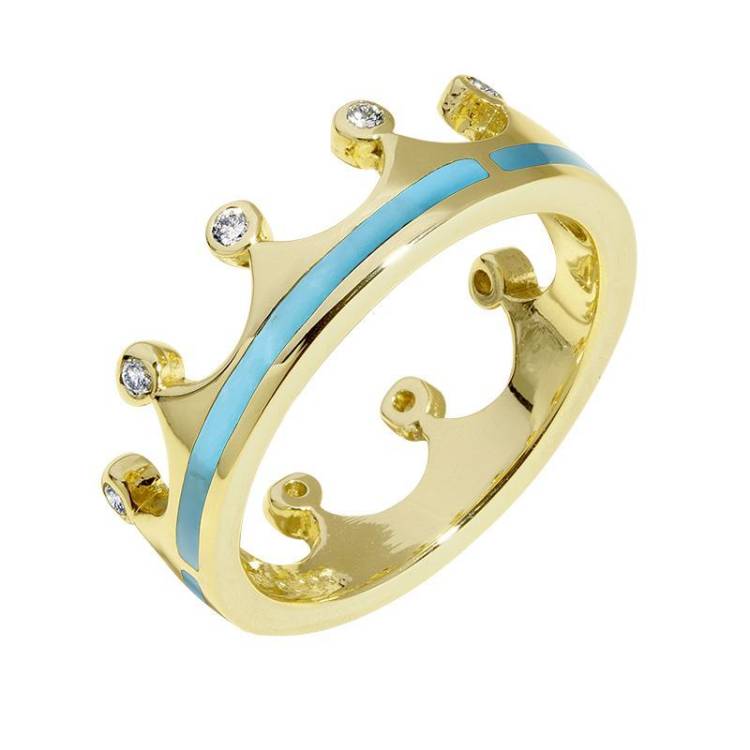 9ct Yellow Gold Turquoise Diamond Tiara Band Ring