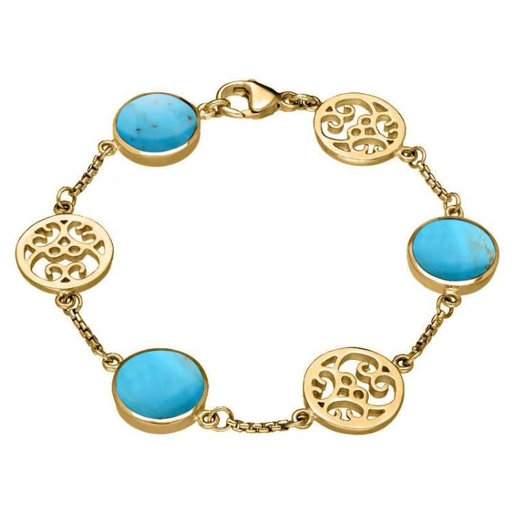 9ct Yellow Gold Turquoise Flore Filigree Bracelet