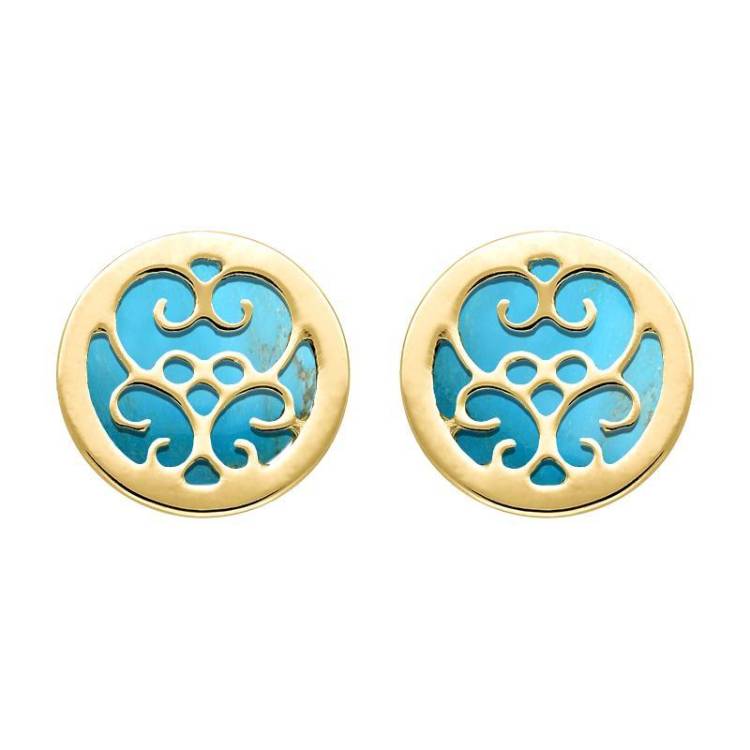 9ct Yellow Gold Turquoise Flore Filigree Earrings