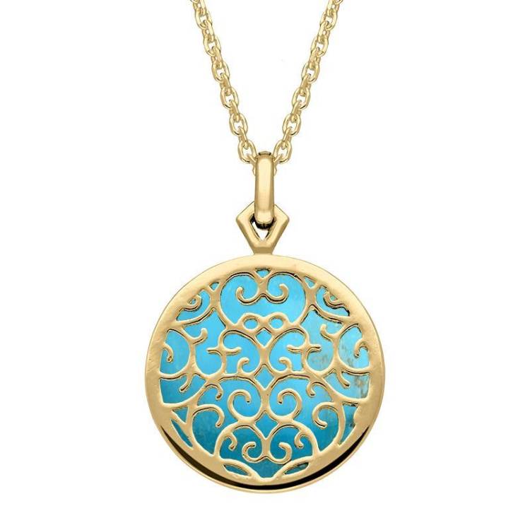 9ct Yellow Gold Turquoise Flore Filigree Necklace