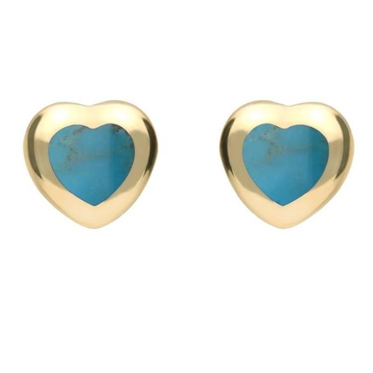 9ct Yellow Gold Turquoise Framed Heart Stud Earrings - Yellow Gold