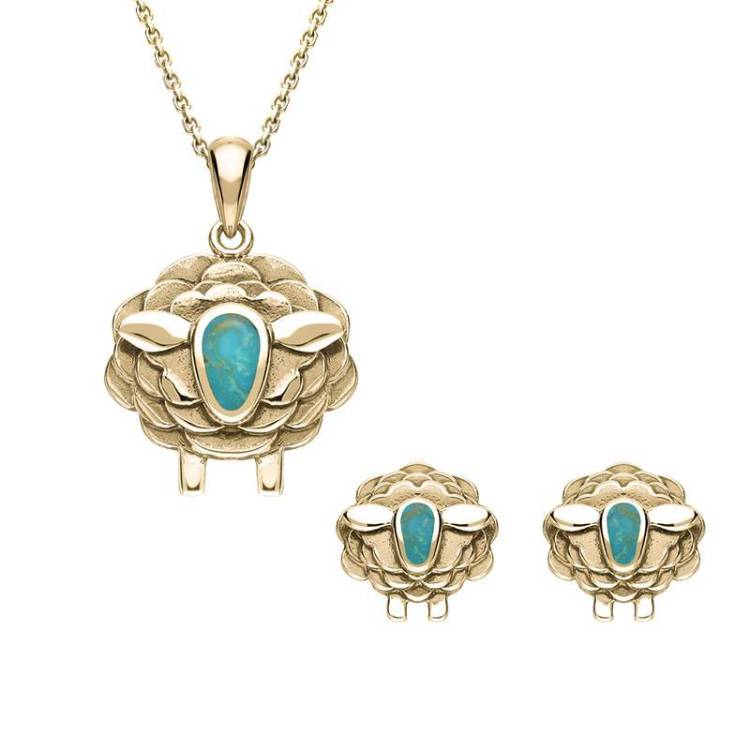 9ct Yellow Gold Turquoise Sheep Two Piece Set