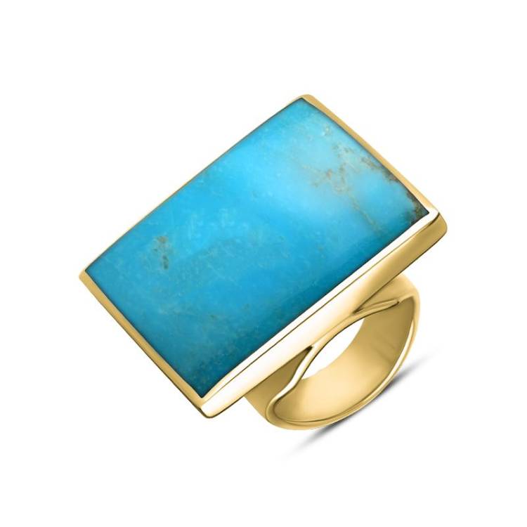 9ct Yellow Gold Turquoise Large Square Ring - Yellow Gold