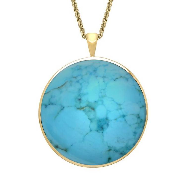 9ct Yellow Gold Turquoise Round Classic Large Necklace - Yellow Gold