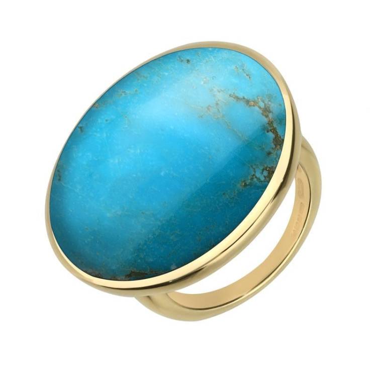 9ct Yellow Gold Turquoise Round Ring - Yellow Gold