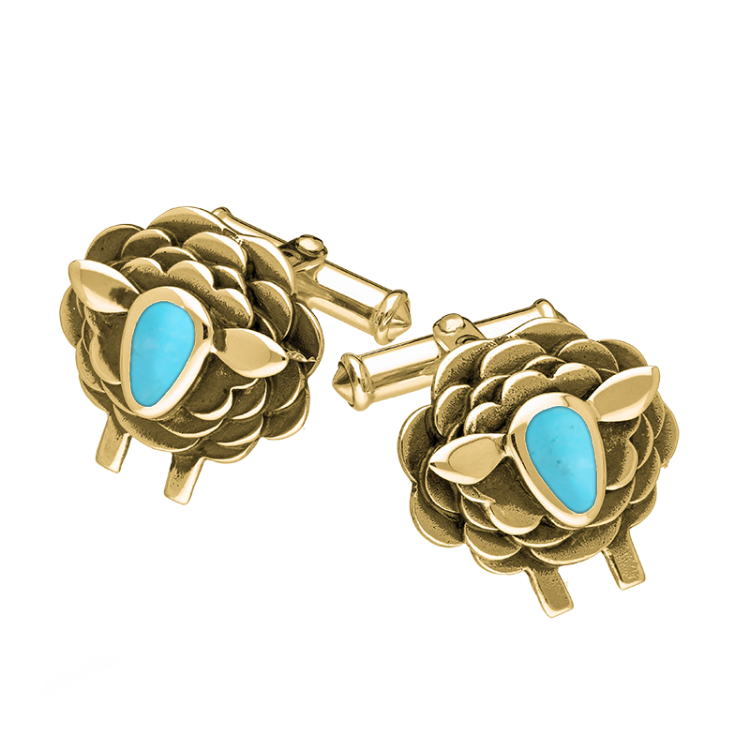 9ct Yellow Gold Turquoise Sheep Cufflinks