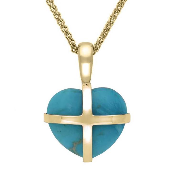 9ct Yellow Gold Turquoise Small Cross Heart Necklace - Option1 Value Yellow Gold
