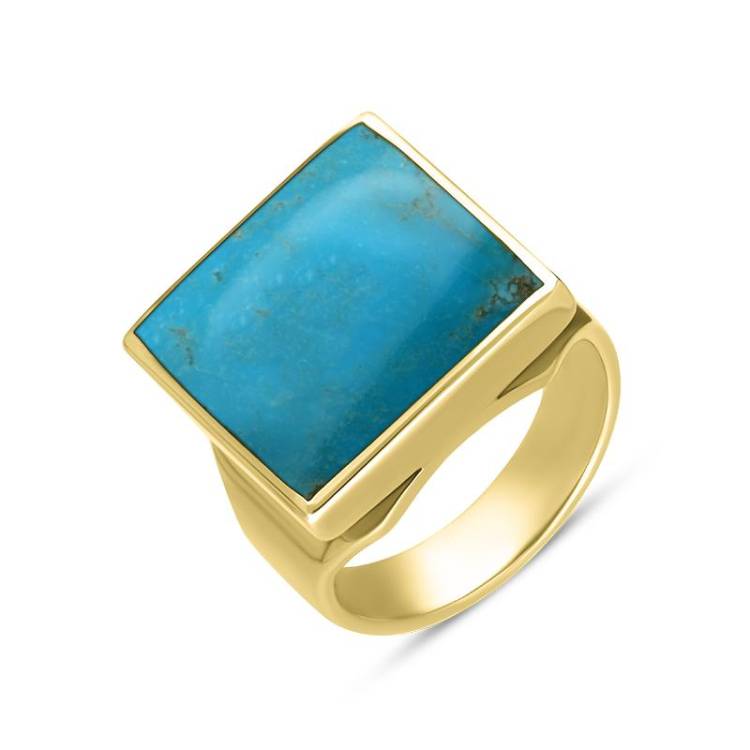 9ct Yellow Gold Turquoise Small Square Ring - Yellow Gold