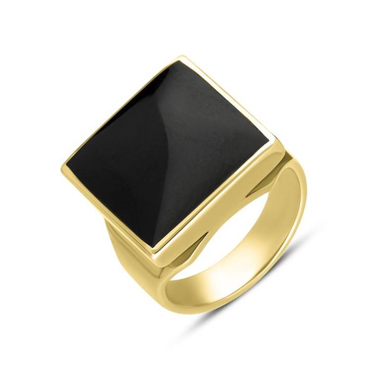 9ct Yellow Gold Whitby Jet Small Square Ring - Yellow Gold