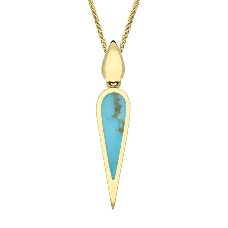 9ct Yellow Gold Turquoise Toscana Slim Pear Drop Necklace - Yellow Gold