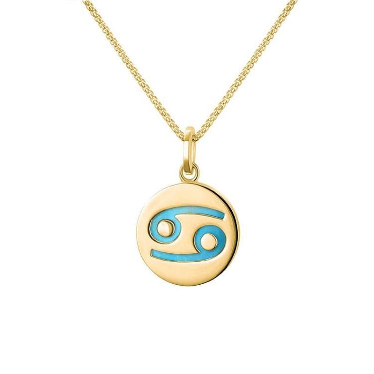 9ct Yellow Gold Turquoise Zodiac Cancer Round Necklace - Gold