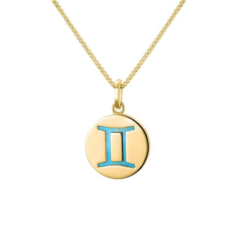 9ct Yellow Gold Turquoise Zodiac Gemini Round Necklace - Gold