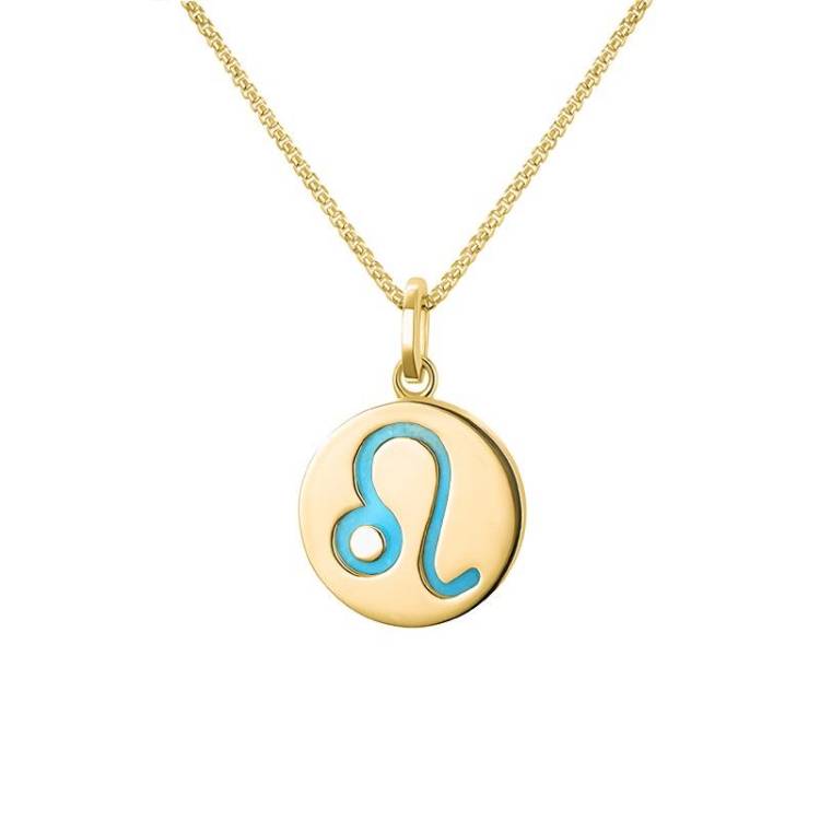 9ct Yellow Gold Turquoise Zodiac Leo Round Necklace - Gold