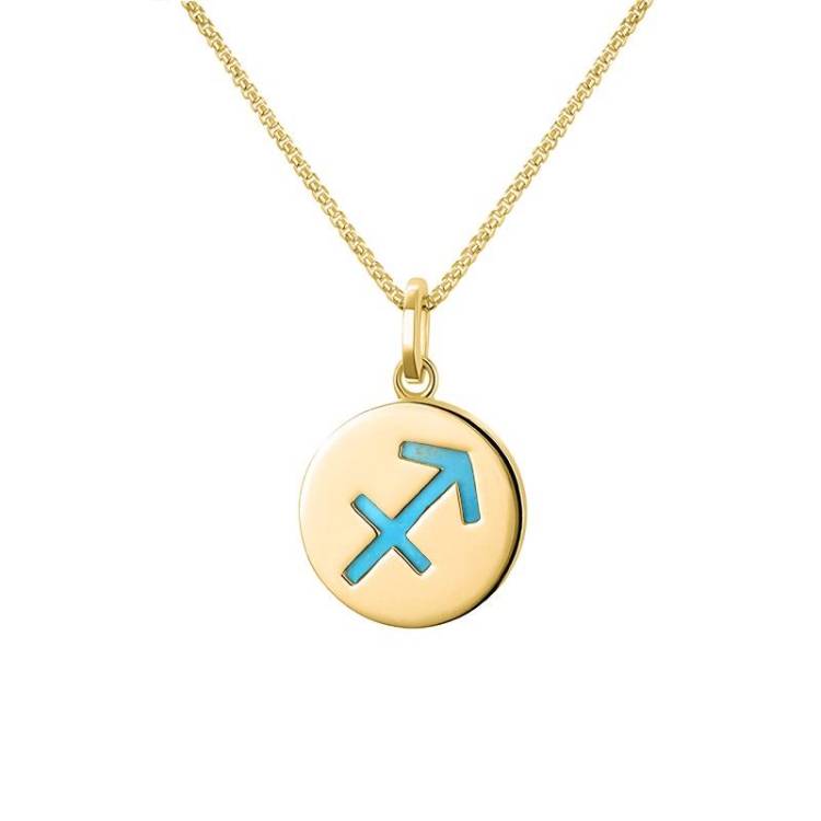 9ct Yellow Gold Turquoise Zodiac Sagittarius Round Necklace - Gold
