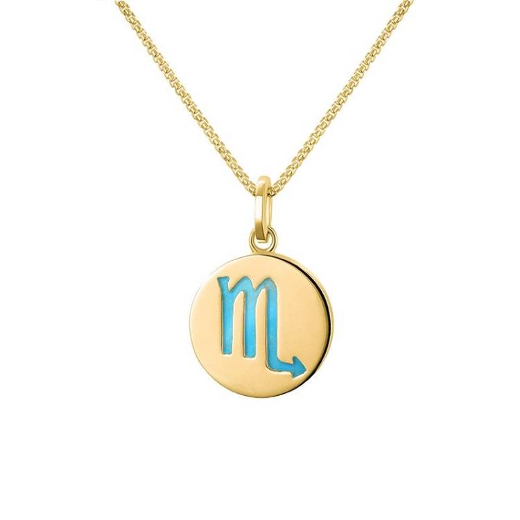 9ct Yellow Gold Turquoise Zodiac Scorpio Round Necklace - Gold