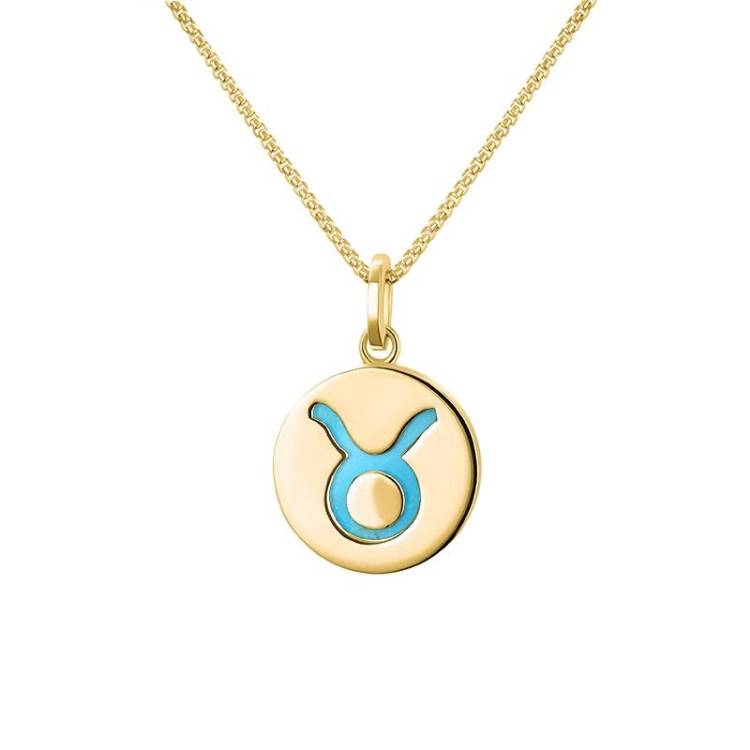 9ct Yellow Gold Turquoise Zodiac Taurus Round Necklace - Gold