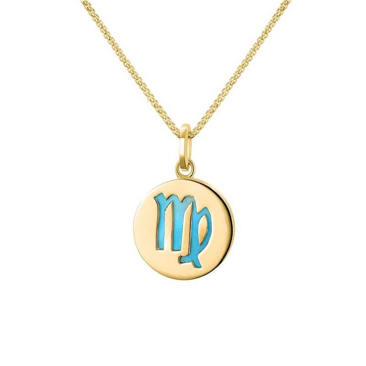 9ct Yellow Gold Turquoise Zodiac Virgo Round Necklace - Gold