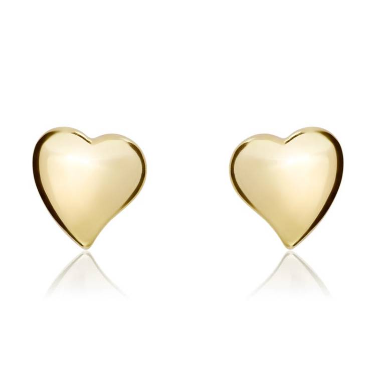 9ct Yellow Gold 6mm Waved Heart Stud Earrings