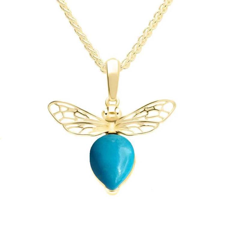 9ct Yellow Gold Small Turquoise Bee Necklace - Gold