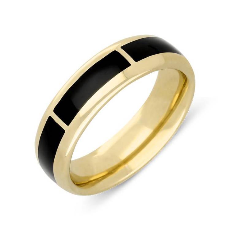 9ct Yellow Gold Whitby Jet 1mm Gap Channel 8mm Wedding Band Ring - Yellow Gold