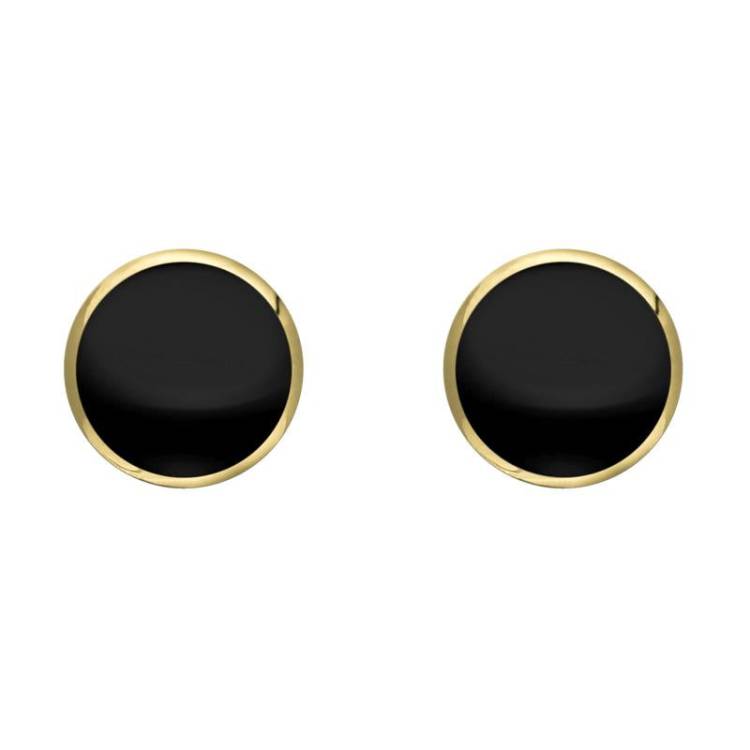 9ct Yellow Gold Whitby Jet 6mm Classic Medium Round Stud Earrings