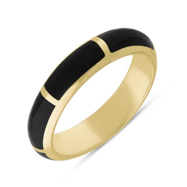 9ct Yellow Gold Whitby Jet 6mm Gap Wedding Band Ring - Yellow Gold