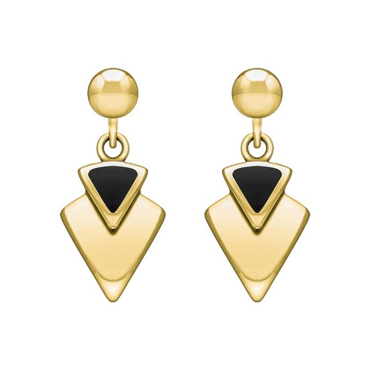 9ct Yellow Gold Whitby Jet Arrowhead Drop Earrings - Yellow Gold