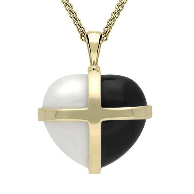 9ct Yellow Gold Whitby Jet Bauxite Large Cross Heart Necklace - Yellow Gold