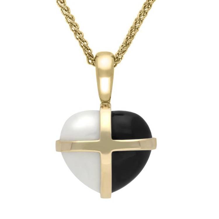 9ct Yellow Gold Whitby Jet Bauxite Small Cross Heart Necklace - Yellow Gold