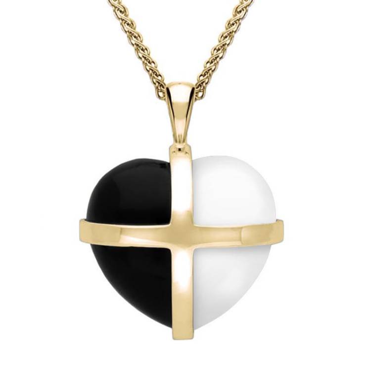 9ct Yellow Gold Whitby Jet Bauxite Medium Cross Heart Necklace - Yellow Gold