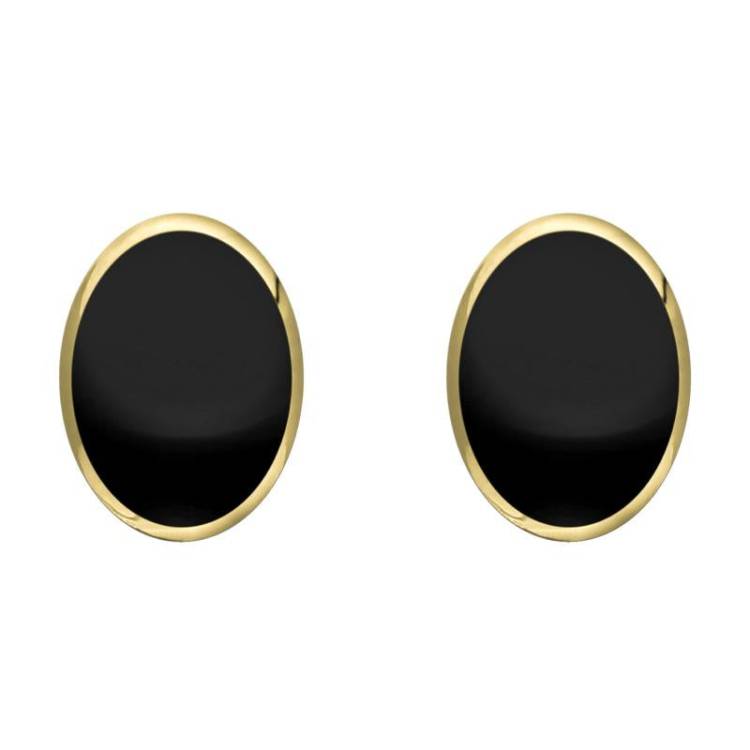 9ct Yellow Gold Whitby Jet 10mm x 8mm Classic Large Oval Stud Earrings