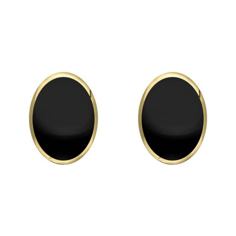 9ct Yellow Gold Whitby Jet 8mm x 6mm Classic Medium Oval Stud Earrings