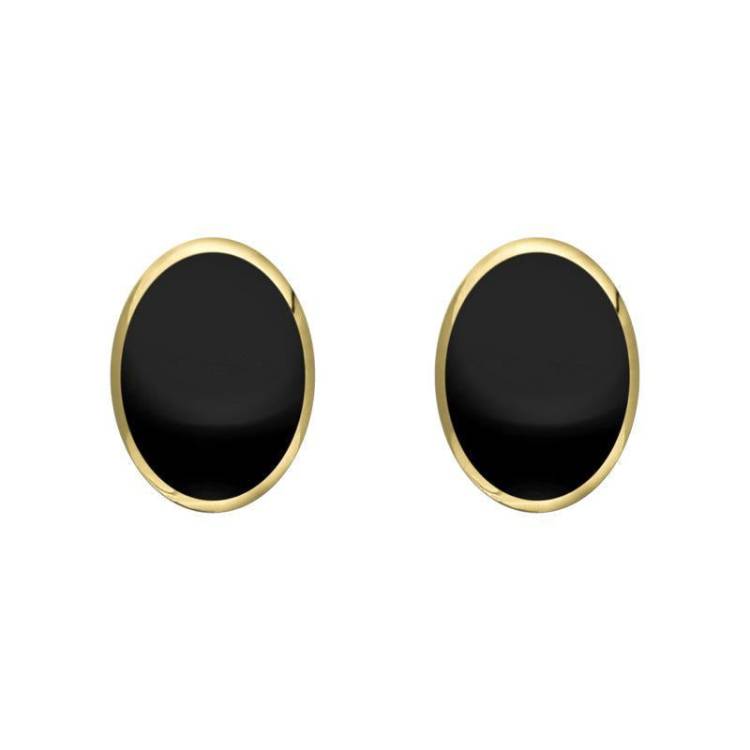 9ct Yellow Gold Whitby Jet 7mm x 5mm Classic Small Oval Stud Earrings
