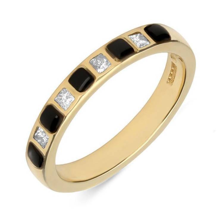 9ct Yellow Gold Whitby Jet Diamond Half Eternity Ring