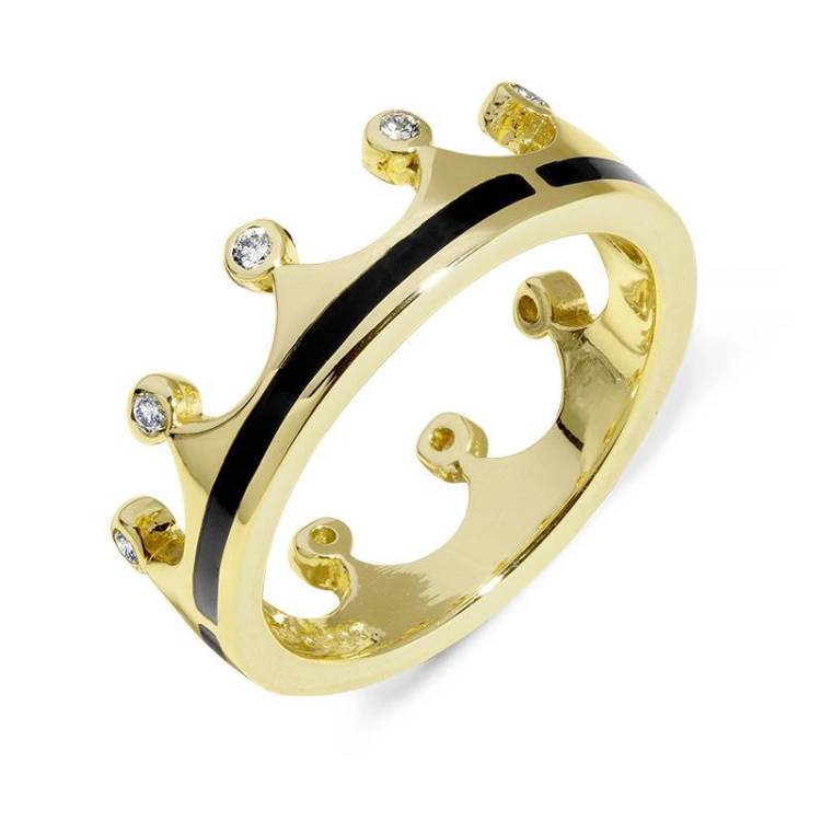 9ct Yellow Gold Whitby Jet Diamond Tiara Band Ring
