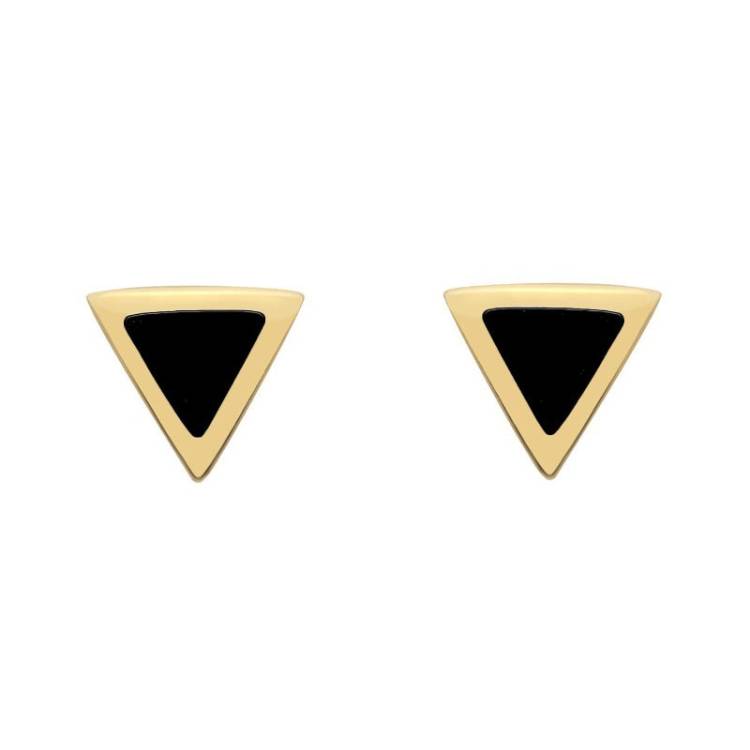 9ct Yellow Gold Whitby Jet Dinky Triangle Stud Earrings - Option1 Value Yellow Gold